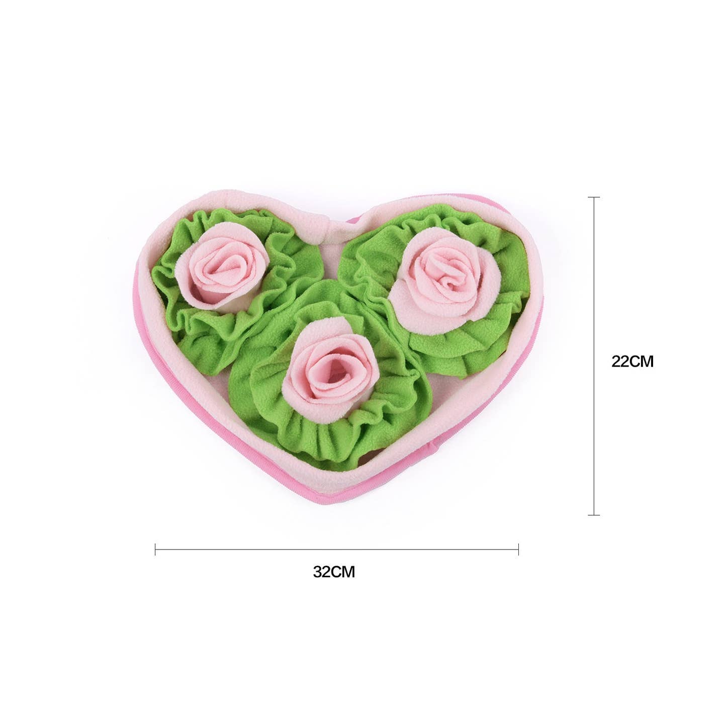 Heart-shaped snuffle mat with rose designs in pink and green