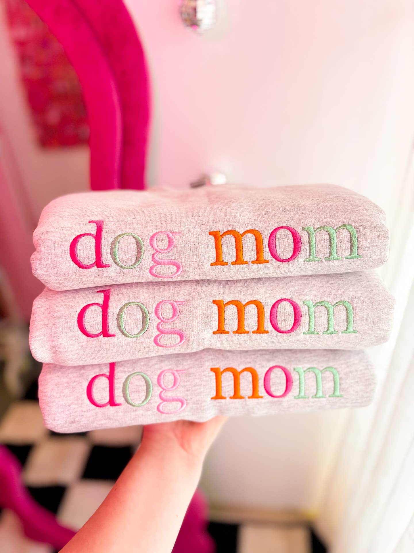 Dog Mom Rainbow Embroidered Sweatshirt