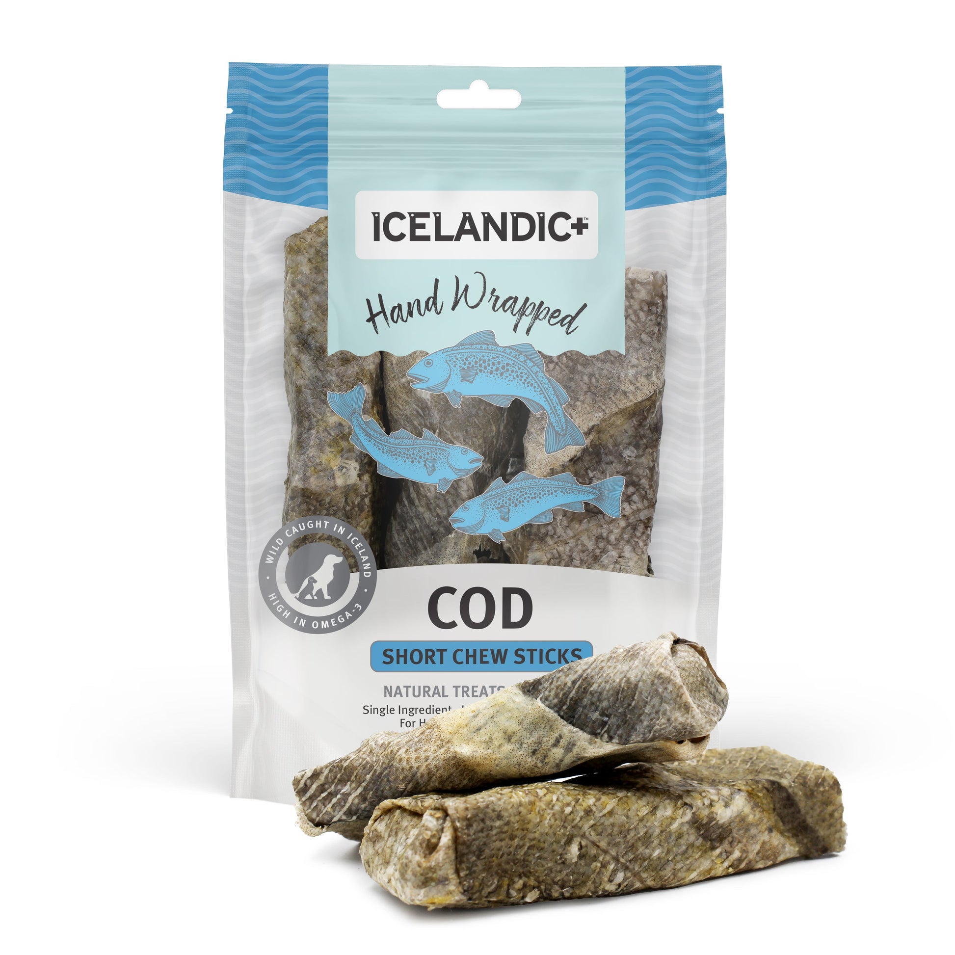 Hand Wrapped Cod Skin 5" Short Chew Stick 3-Pack