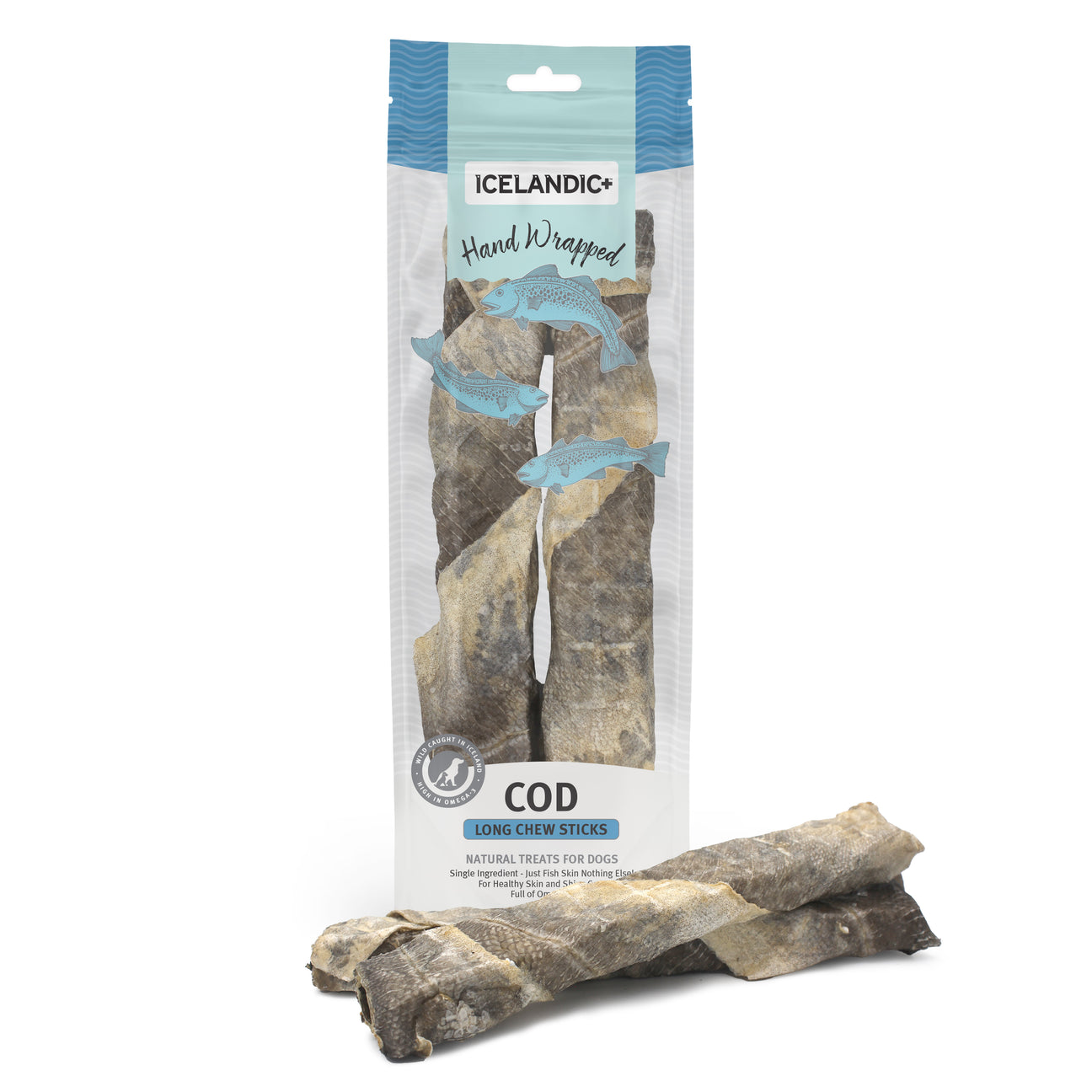 Hand Wrapped Cod Skin 10" Long Chew Stick 2-Pack