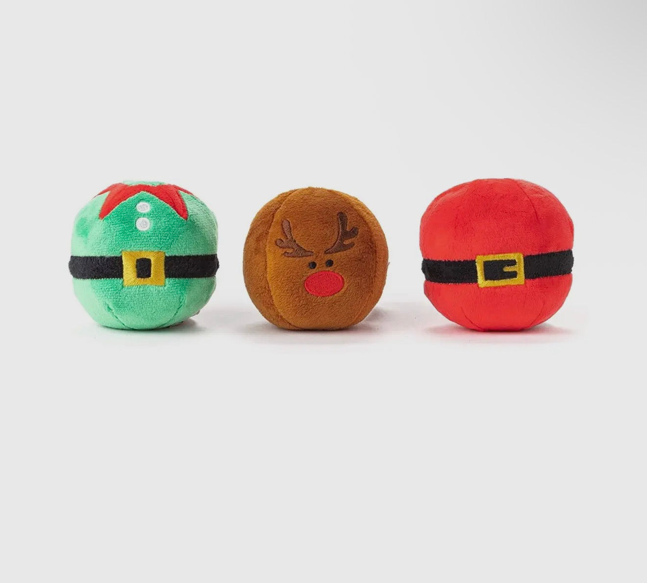 Reindeer, Santa, & Elf Squeaky Ball Plush Set
