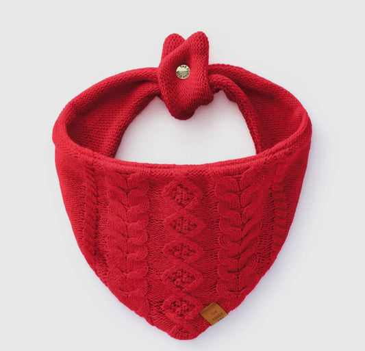 Red Cable Knit Dog Bandana