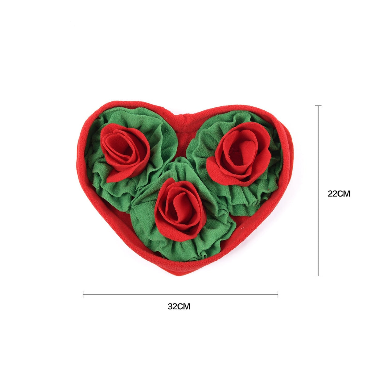 Heart-shaped snuffle mat with rose designs in red and green